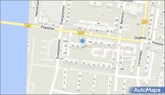Gryfino, Piastów, 16, mapa Gryfino
