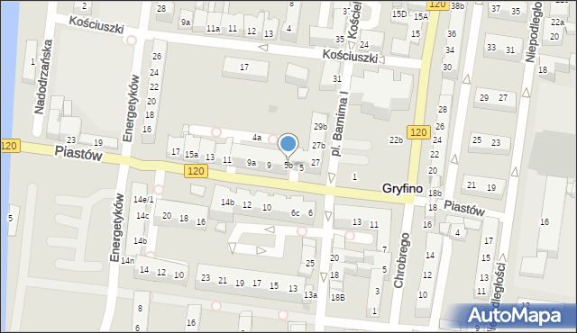 Gryfino, Piastów, 5b, mapa Gryfino
