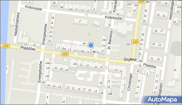 Gryfino, Piastów, 7, mapa Gryfino