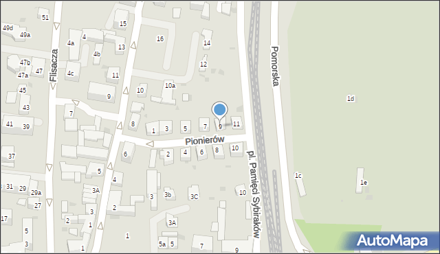 Gryfino, Pionierów, 9, mapa Gryfino
