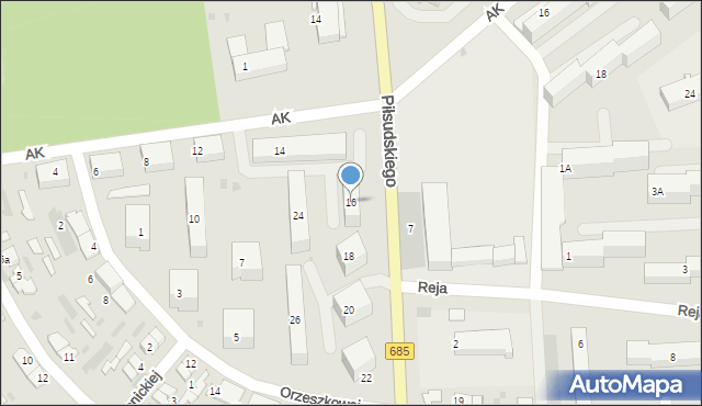 Hajnówka, Piłsudskiego Józefa, marsz., 16, mapa Hajnówka