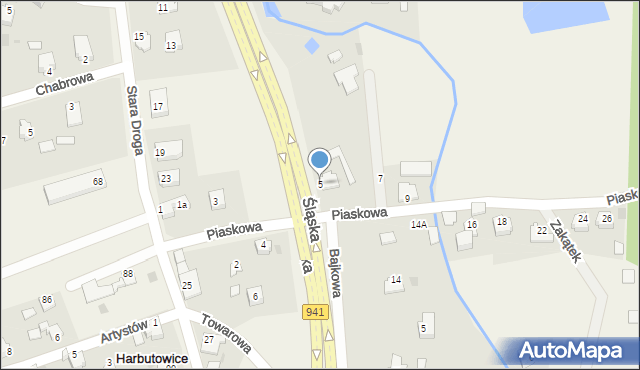 Harbutowice, Piaskowa, 5, mapa Harbutowice