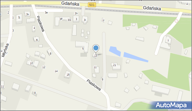 Jantar, Piaskowa, 13, mapa Jantar