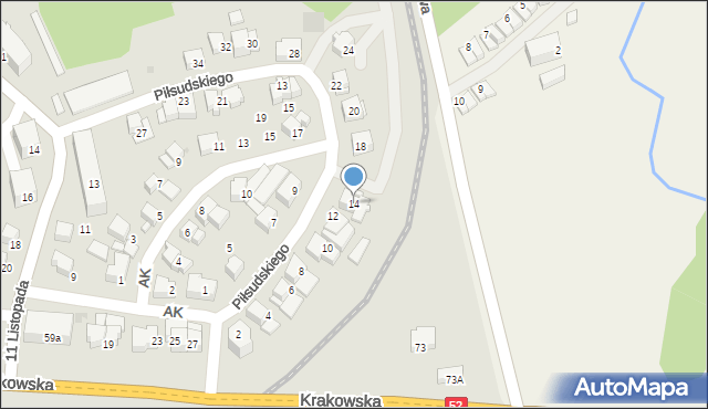 Kalwaria Zebrzydowska, Piłsudskiego Józefa, marsz., 14, mapa Kalwaria Zebrzydowska