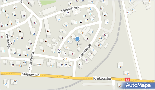 Kalwaria Zebrzydowska, Piłsudskiego Józefa, marsz., 5, mapa Kalwaria Zebrzydowska