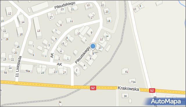 Kalwaria Zebrzydowska, Piłsudskiego Józefa, marsz., 8, mapa Kalwaria Zebrzydowska