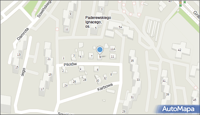 Katowice, Pilotów, 9, mapa Katowic