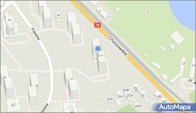 Katowice, Piastów, 9, mapa Katowic