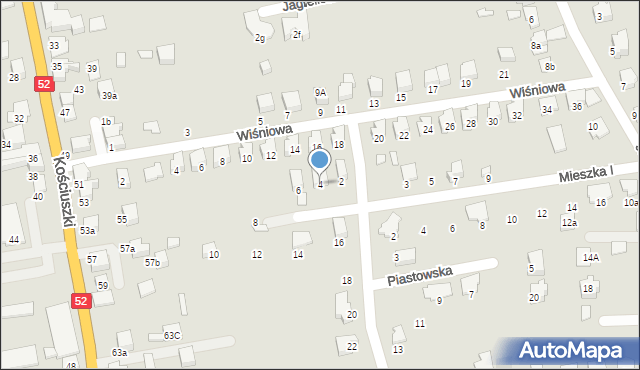 Kęty, Piastowska, 4, mapa Kęty