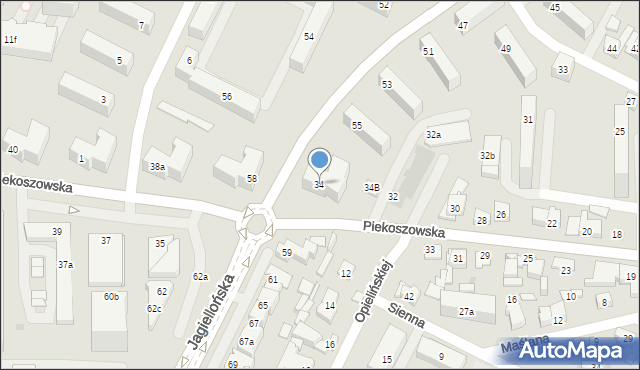 Kielce, Piekoszowska, 34, mapa Kielc