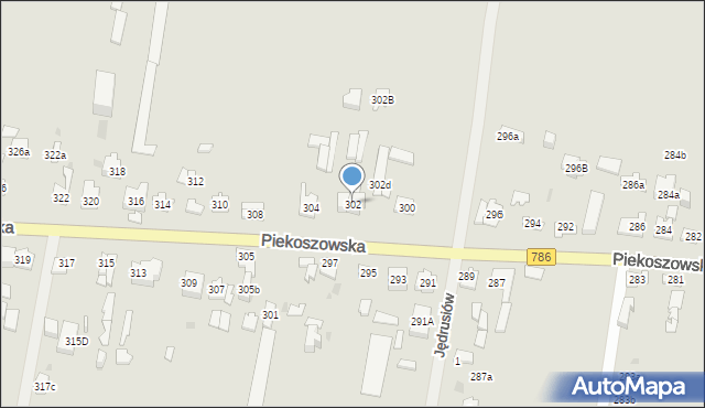 Kielce, Piekoszowska, 302, mapa Kielc