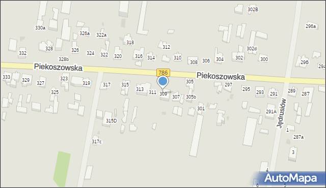 Kielce, Piekoszowska, 309, mapa Kielc