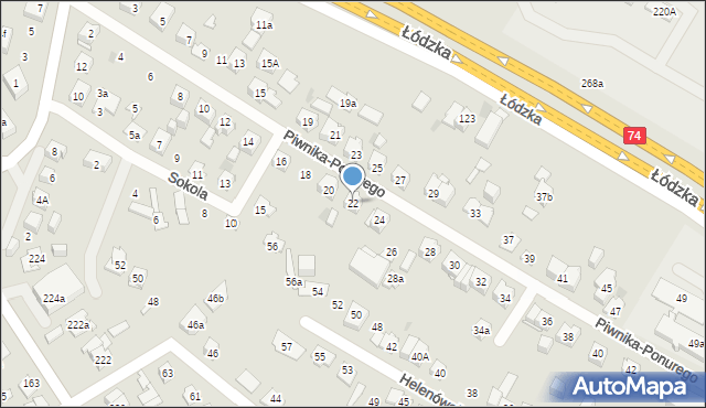 Kielce, Piwnika-Ponurego Jana, mjr., 22, mapa Kielc