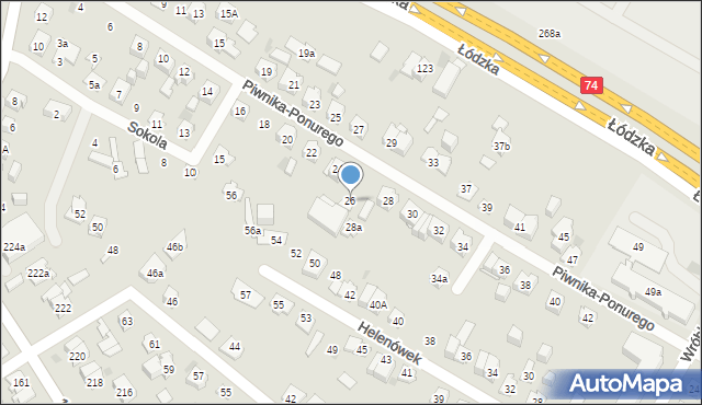 Kielce, Piwnika-Ponurego Jana, mjr., 26, mapa Kielc