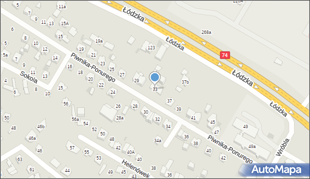 Kielce, Piwnika-Ponurego Jana, mjr., 33, mapa Kielc