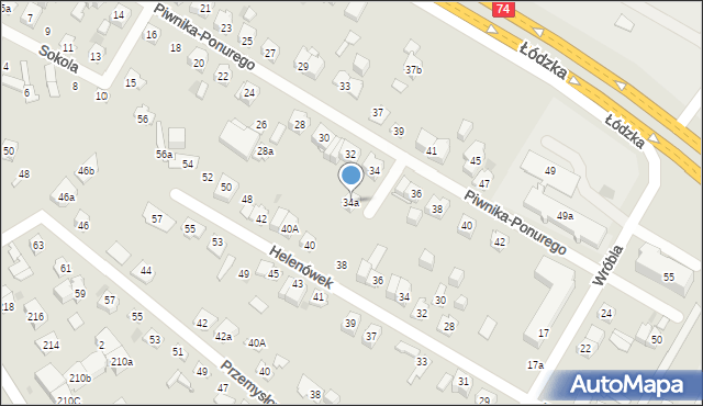 Kielce, Piwnika-Ponurego Jana, mjr., 34a, mapa Kielc