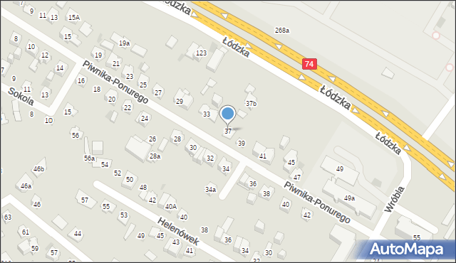 Kielce, Piwnika-Ponurego Jana, mjr., 37, mapa Kielc