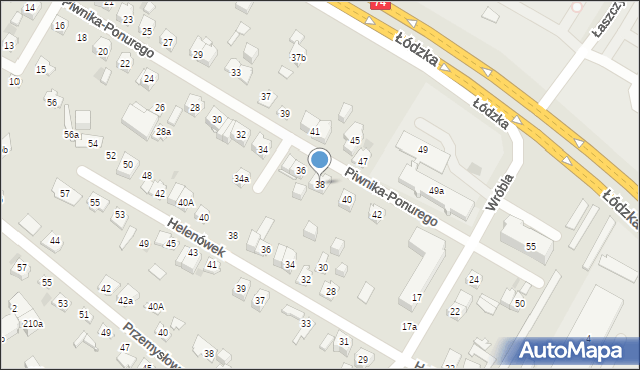 Kielce, Piwnika-Ponurego Jana, mjr., 38, mapa Kielc