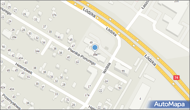 Kielce, Piwnika-Ponurego Jana, mjr., 49a, mapa Kielc