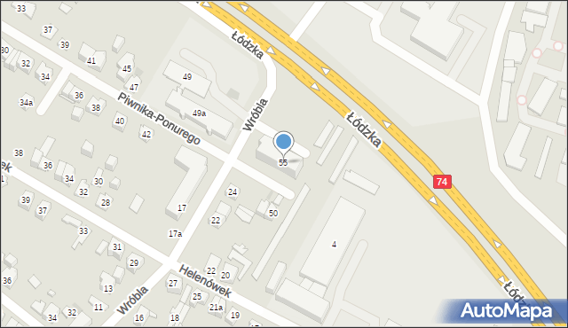 Kielce, Piwnika-Ponurego Jana, mjr., 55, mapa Kielc