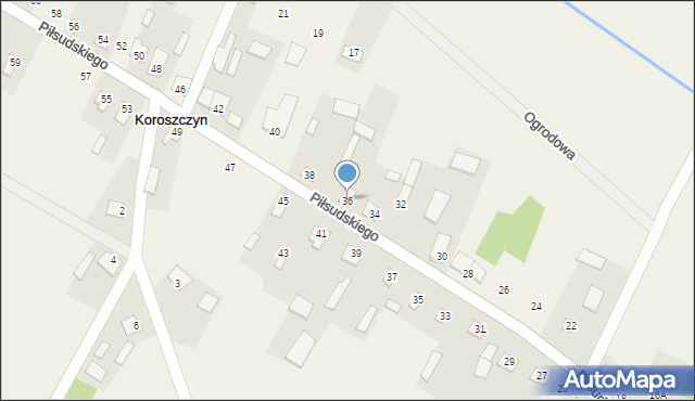 Koroszczyn, Piłsudskiego Józefa, marsz., 36, mapa Koroszczyn