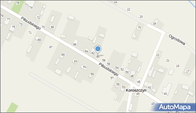 Koroszczyn, Piłsudskiego Józefa, marsz., 60, mapa Koroszczyn