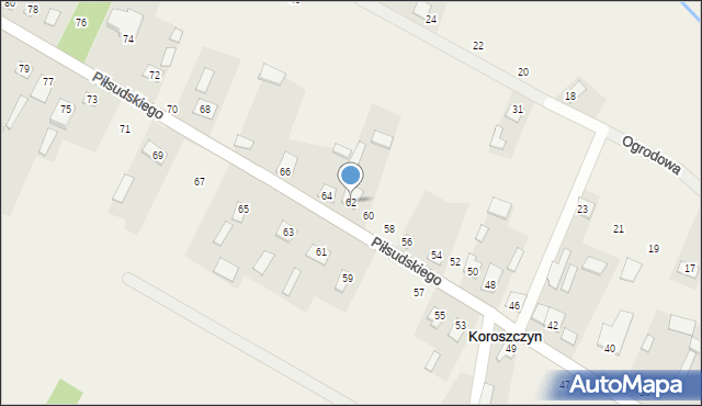 Koroszczyn, Piłsudskiego Józefa, marsz., 62, mapa Koroszczyn
