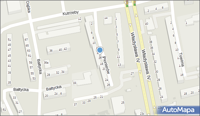 Koszalin, Pionierów, 16, mapa Koszalina