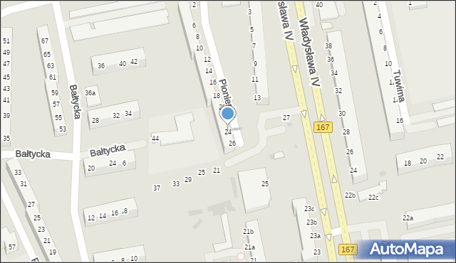 Koszalin, Pionierów, 24, mapa Koszalina