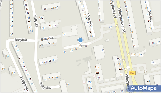 Koszalin, Pionierów, 25, mapa Koszalina