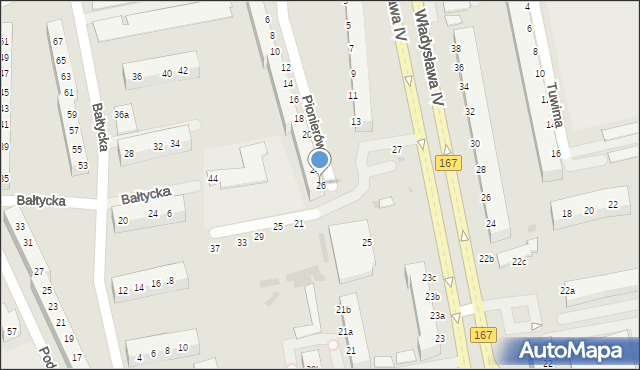 Koszalin, Pionierów, 26, mapa Koszalina