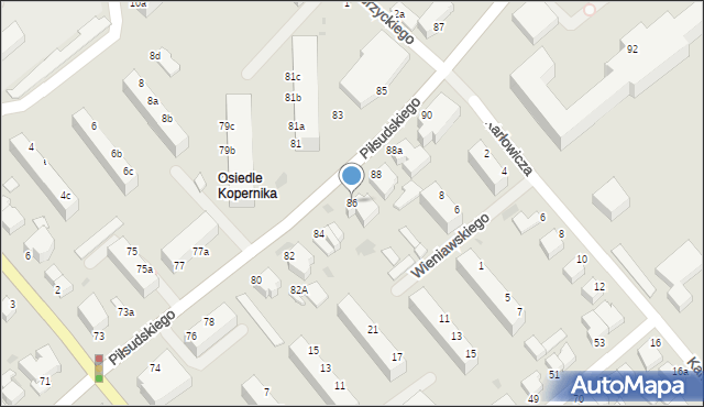 Koszalin, Piłsudskiego Józefa, marsz., 86, mapa Koszalina