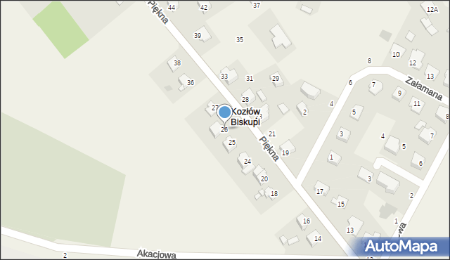 Kozłów Biskupi, Piękna, 26, mapa Kozłów Biskupi