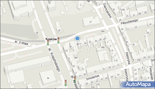 Kraków, Piłsudskiego Józefa, marsz., 36, mapa Krakowa