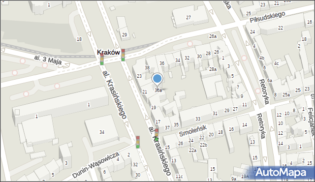 Kraków, Piłsudskiego Józefa, marsz., 36a, mapa Krakowa