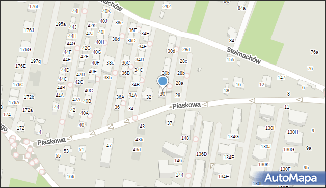 Kraków, Piaskowa, 30, mapa Krakowa