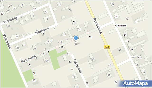 Kraszew, Piastowska, 11, mapa Kraszew