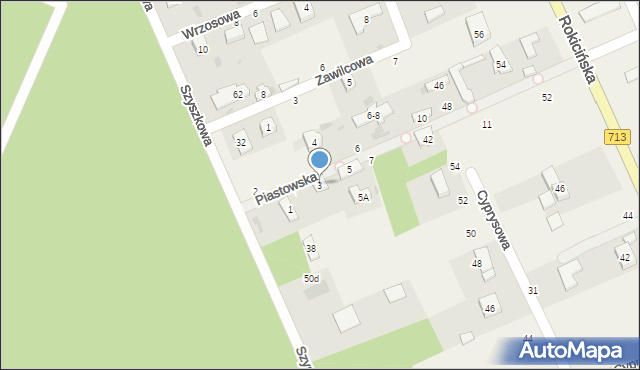 Kraszew, Piastowska, 3, mapa Kraszew