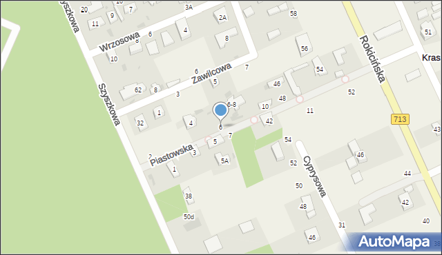 Kraszew, Piastowska, 6, mapa Kraszew