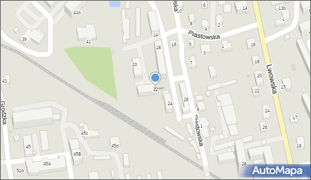 Krosno, Piastowska, 22, mapa Krosna