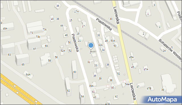 Krosno, Piastowska, 27, mapa Krosna