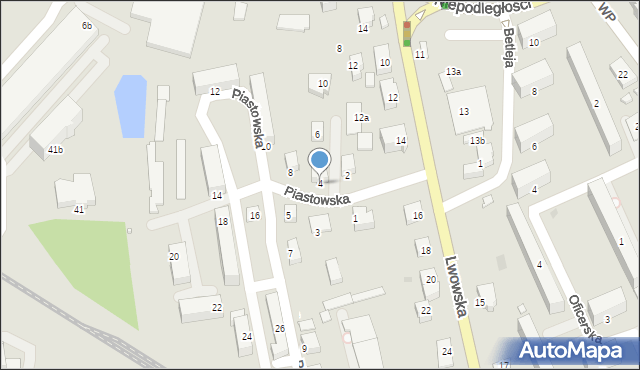 Krosno, Piastowska, 4, mapa Krosna