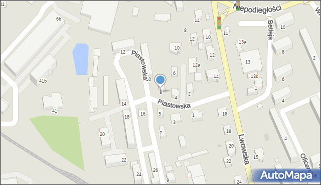 Krosno, Piastowska, 8, mapa Krosna