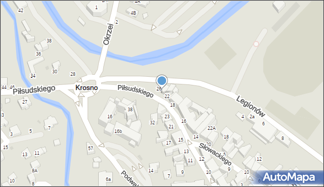 Krosno, Piłsudskiego Józefa, marsz., 24, mapa Krosna