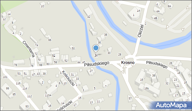 Krosno, Piłsudskiego Józefa, marsz., 34, mapa Krosna