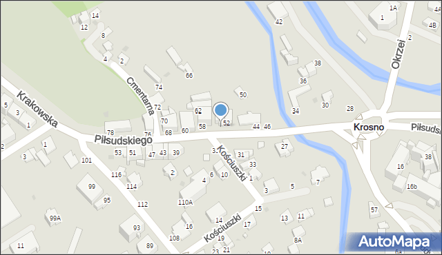 Krosno, Piłsudskiego Józefa, marsz., 54, mapa Krosna
