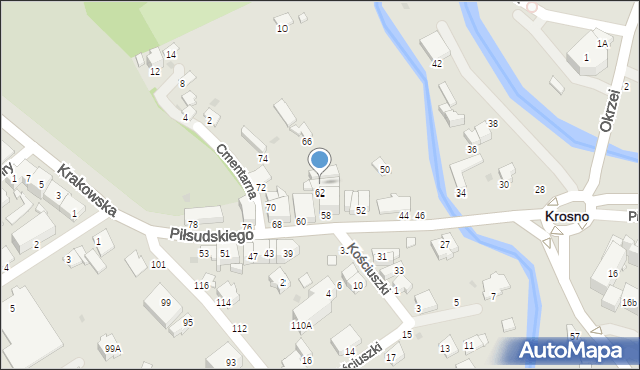 Krosno, Piłsudskiego Józefa, marsz., 64, mapa Krosna