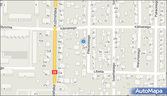 Krotoszyn, Piłsudskiego Józefa, marsz., 13, mapa Krotoszyna