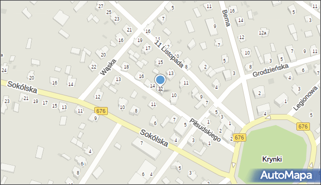 Krynki, Piłsudskiego Józefa, marsz., 14A, mapa Krynki