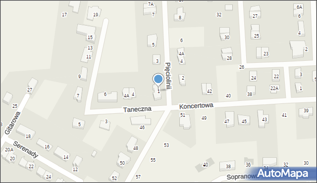 Książenice, Pięciolinii, 1, mapa Książenice